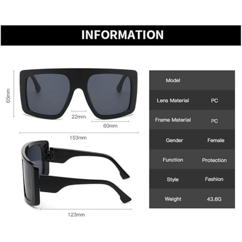 Oversized XL Square Sunglasses Fashion Bold Frame Women Trendy Sun Glasses Gafas